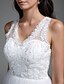 abordables Vestidos de novia-Corte en A Vestidos de novia Escote en Pico Corte Tul Sin Mangas Transparente con Apliques 2020