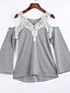 abordables Camisetas de mujer-Mujer Encaje - Algodón Camiseta, Escote en V Profunda Un Color Manga Mariposa / Verano