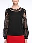 cheap Women&#039;s Blouses &amp; Shirts-Women&#039;s Embroidery Solid Red / Black Blouse,Round Neck Long Sleeve