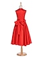 olcso فساتين بناتي زهور-Ball Gown Tea Length Flower Girl Dress - Jersey Sleeveless High Neck with Bow(s) Crystal Detailing