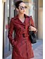 cheap Women&#039;s Outerwear-Women&#039;s Daily Wear Coats Spring / Fall Long Leather Jacket, Solid Colored Peaked Lapel Long Sleeve Polyester Black / Wine XXXL / 4XL / XXXXXL / Butterfly Sleeves