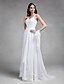 cheap Wedding Dresses-Hall Wedding Dresses A-Line V Neck Regular Straps Sweep / Brush Train Chiffon Bridal Gowns With Lace 2023