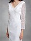 cheap Wedding Dresses-Wedding Dresses Mermaid / Trumpet V Neck 3/4 Length Sleeve Court Train Lace Bridal Gowns With Lace Button 2023