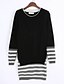 billiga Damtröjor-Women&#039;s Daily Sophisticated Striped Long Sleeve Long Pullover, Round Neck Fall Cotton Black / Fuchsia / Orange S / M / L / Bodycon