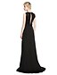 cheap Special Occasion Dresses-Sheath / Column Furcal Holiday Cocktail Party Formal Evening Dress V Neck Sleeveless Sweep / Brush Train Lace Satin Chiffon with Ruched Side Draping Split Front 2020
