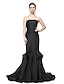 cheap Evening Dresses-Mermaid / Trumpet Elegant Formal Evening Black Tie Gala Dress Off Shoulder Short Sleeve Sweep / Brush Train Stretch Satin with Pleats 2021