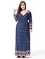 cheap Plus Size Maxi Dresses-Women&#039;s Swing Dress Maxi long Dress Blue Long Sleeve Paisley Print Spring Deep V Boho Cotton XL XXL 3XL 4XL 5XL 6XL / Plus Size / Plus Size