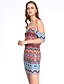 cheap Women&#039;s Dresses-Women&#039;s Off Shoulder Club Boho Mini Bodycon Dress - Floral Strap Summer Blue Rainbow M L XL