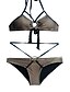 abordables Bikini-Femme Licou Noir Bandeau Slips Bikinis Maillots de Bain - Couleur Pleine Lacet S M L Noir / Soutien-gorge Rembourré / Ajustable