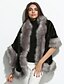 billige Kvinner Fur &amp; Faux Fur Coats-Dame Daglig / Ut på byen Vintage Høst / Vinter Normal Cloak / Capes, Ensfarget Med hette 3/4 ermer Polyester Svart / Grå / Vin En Størrelse