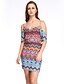 cheap Women&#039;s Dresses-Women&#039;s Off Shoulder Club Boho Mini Bodycon Dress - Floral Strap Summer Blue Rainbow M L XL