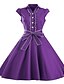 cheap Women&#039;s Dresses-Women&#039;s Bow Wine Purple Dress Vintage Summer Daily Swing Solid Colored Shirt Collar S M / Cotton