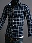 preiswerte Herrenhemden-Herren Schachbrett Einfach Ausgehen Hemd,Hemdkragen Frühling Langarm Blau Weiß Baumwolle Mittel