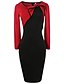 cheap Women&#039;s Dresses-Women&#039;s Daily Work Street chic Chinoiserie Sheath Dress - Color Block Bow Fall Cotton Red Blue L XL XXL