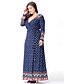 cheap Plus Size Maxi Dresses-Women&#039;s Swing Dress Maxi long Dress Blue Long Sleeve Paisley Print Spring Deep V Boho Cotton XL XXL 3XL 4XL 5XL 6XL / Plus Size / Plus Size