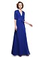 cheap Mother of the Bride Dresses-A-Line V Neck Floor Length Chiffon Mother of the Bride Dress with Sash / Ribbon by LAN TING BRIDE®