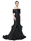 Χαμηλού Κόστους Βραδινά Φορέματα-Τρομπέτα / Γοργόνα Κομψό Επίσημο Βραδινό Μαύρο γκαλά Φόρεμα Ώμοι Έξω Κοντομάνικο Ουρά Ελαστικό Σατέν με Πλισέ 2021