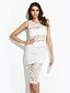 cheap Women&#039;s Dresses-Women&#039;s Bodycon Sleeveless Solid Colored Lace Summer Boat Neck Streetwear Club White Black Pink S M L XL