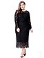 cheap Plus Size Maxi Dresses-Women&#039;s Lace Maxi long Dress Black Beige Long Sleeve Solid Colored Lace Spring V Neck Vintage Slim Lace XL XXL 3XL 4XL 5XL 6XL / Plus Size / Plus Size