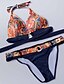 olcso Bikini-Női Fürdőruha Bikini Fürdőruha Paisley Fekete Kötőfék nyaka Fürdőruhák Nyomtatott Virágos