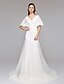 cheap Wedding Dresses-A-Line V Neck Court Train Lace / Tulle Made-To-Measure Wedding Dresses with Sequin / Appliques / Button by LAN TING BRIDE® / Bell Sleeve / Open Back / Royal Style