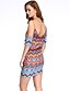 cheap Women&#039;s Dresses-Women&#039;s Off Shoulder Club Boho Mini Bodycon Dress - Floral Strap Summer Blue Rainbow M L XL