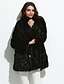 olcso Női kabátok és ballonkabátok-Nagy méretek Egyszerű Téli-Női Szőrmekabát,Egyszínű Hasított rever Hosszú ujj Fekete Rókaprém Közepes vastagságú