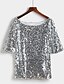 cheap Plus Size Tops-Women&#039;s T shirt Solid Colored Plus Size Round Neck Going out Weekend Sequins Tops Casual Streetwear Black Silver Gold