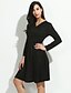 Χαμηλού Κόστους Γυναικεία Φορέματα-Γυναικεία Φόρεμα σε γραμμή Α Μακρυμάνικο Μονόχρωμο Πλισέ Φθινόπωρο Λαιμόκοψη V Καθημερινά Μαύρο Σκούρο γκρι M L XL XXL