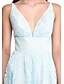 cheap Bridesmaid Dresses-A-Line V Neck Tea Length Lace Bridesmaid Dress with Sash / Ribbon by LAN TING BRIDE®