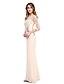 cheap Mother of the Bride Dresses-Mermaid / Trumpet Jewel Neck Floor Length Chiffon / Stretch Satin Mother of the Bride Dress with Beading / Appliques / Pleats by LAN TING BRIDE® / Illusion Sleeve / See Through