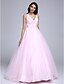cheap Evening Dresses-Ball Gown Formal Evening Dress V Neck Sleeveless Floor Length Tulle with Beading Flower 2022