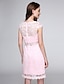 cheap Bridesmaid Dresses-Sheath / Column Bridesmaid Dress Bateau Neck Short Sleeve See Through Short / Mini Lace with Lace