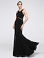 cheap Special Occasion Dresses-Mermaid / Trumpet Minimalist Dress Holiday Cocktail Party Floor Length Sleeveless Cross Front Jersey with Lace 2024