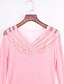 cheap Plus Size Tops-Women&#039;s T shirt Solid Colored Plus Size V Neck Daily Lace Long Sleeve Tops Black Pink Red