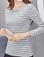 cheap Women&#039;s T-shirts-Women&#039;s Plus Size T-shirt Striped Long Sleeve Tops Cotton Boat Neck Wine White Black