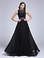 cheap Evening Dresses-A-Line See Through Formal Evening Dress Illusion Neck Sleeveless Floor Length Chiffon Sheer Lace with Beading Appliques 2021