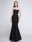 cheap Bridesmaid Dresses-Mermaid / Trumpet Bridesmaid Dress V Neck Sleeveless Little Black Dress Floor Length Satin / Lace with Lace