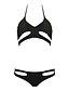 זול ביקיני-שחור S M L אחיד, בגדי ים ביקיני שחור קולר מוצק ספורט שמלות עם מפתחים בגדי ריקוד נשים / פוש-אפ