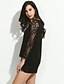 cheap Romantic Lace Dresses-Women&#039;s Loose Long Sleeve Black Solid Colored Spring Summer Plus Size Lace Wine Black L XL XXL 3XL 4XL / Mini