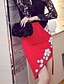Недорогие шорты и юбки-Жен. Облегающий силуэт Полиэстер Искусственный шёлк Красный Черный Подол Весна Вышивка Бусины Уличный стиль Офис S M L / Большие размеры