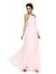 رخيصةأون فساتين الاشبينات-A-Line Bridesmaid Dress Jewel Neck Sleeveless Open Back Floor Length Georgette with Ruffles 2022