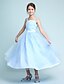 cheap Junior Bridesmaid Dresses-Ball Gown Straps Knee Length Satin / Tulle Junior Bridesmaid Dress with Sash / Ribbon / Beading / Ruffles