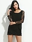 cheap Romantic Lace Dresses-Women&#039;s Loose Long Sleeve Black Solid Colored Spring Summer Plus Size Lace Wine Black L XL XXL 3XL 4XL / Mini