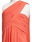 cheap Junior Bridesmaid Dresses-A-Line One Shoulder Watteau Train Chiffon Junior Bridesmaid Dress with Criss Cross / Ruched / Natural