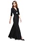 cheap Mother of the Bride Dresses-Sheath / Column V Neck Floor Length Stretch Satin Mother of the Bride Dress with Split Front / Criss Cross / Crystal Brooch by LAN TING BRIDE®