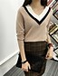 billige damesweaters-Dame Kashmir / Bomuld I-byen-tøj Langærmet Pullover - Ensfarvet V-hals / Forår