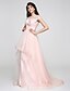 Χαμηλού Κόστους Βραδινά Φορέματα-a-line see through prom επίσημο βραδινό φόρεμα ψευδαίσθηση λαιμόκοψη κοντό μανίκι / πινέλο τρενάκι τούλι με απλικέ παγιέτες