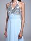 billige Kjoler til specielle anledninger-Sheath / Column Sparkle &amp; Shine Pastel Colors Beaded &amp; Sequin Prom Formal Evening Dress Halter Neck Sleeveless Floor Length Chiffon with Ruched Sequin 2020