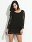 cheap Romantic Lace Dresses-Women&#039;s Loose Long Sleeve Black Solid Colored Spring Summer Plus Size Lace Wine Black L XL XXL 3XL 4XL / Mini